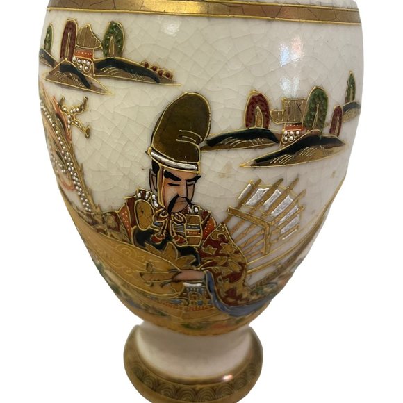 Vintage Kyo Satsuma Export Vase Kusube Mark Early 20th Century Kyoto Porcelain - Picture 3 of 11